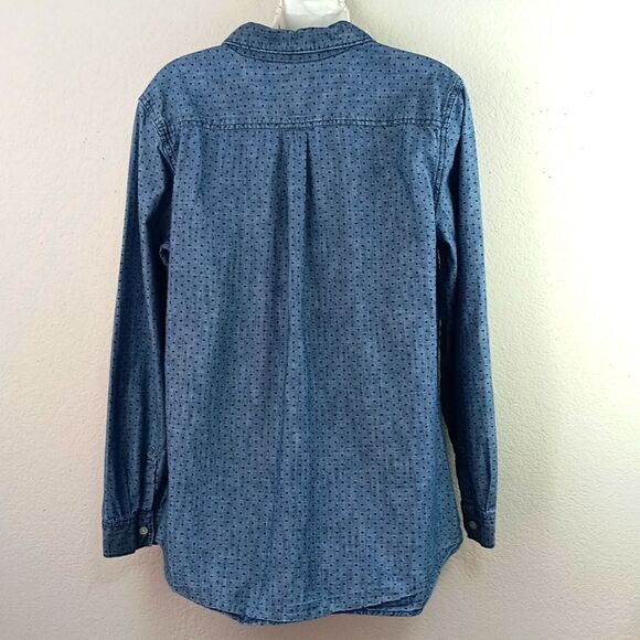 Old Navy Blue Polka Dot longsleeve button-down Blouse western, beach sz L - Picture 7 of 12